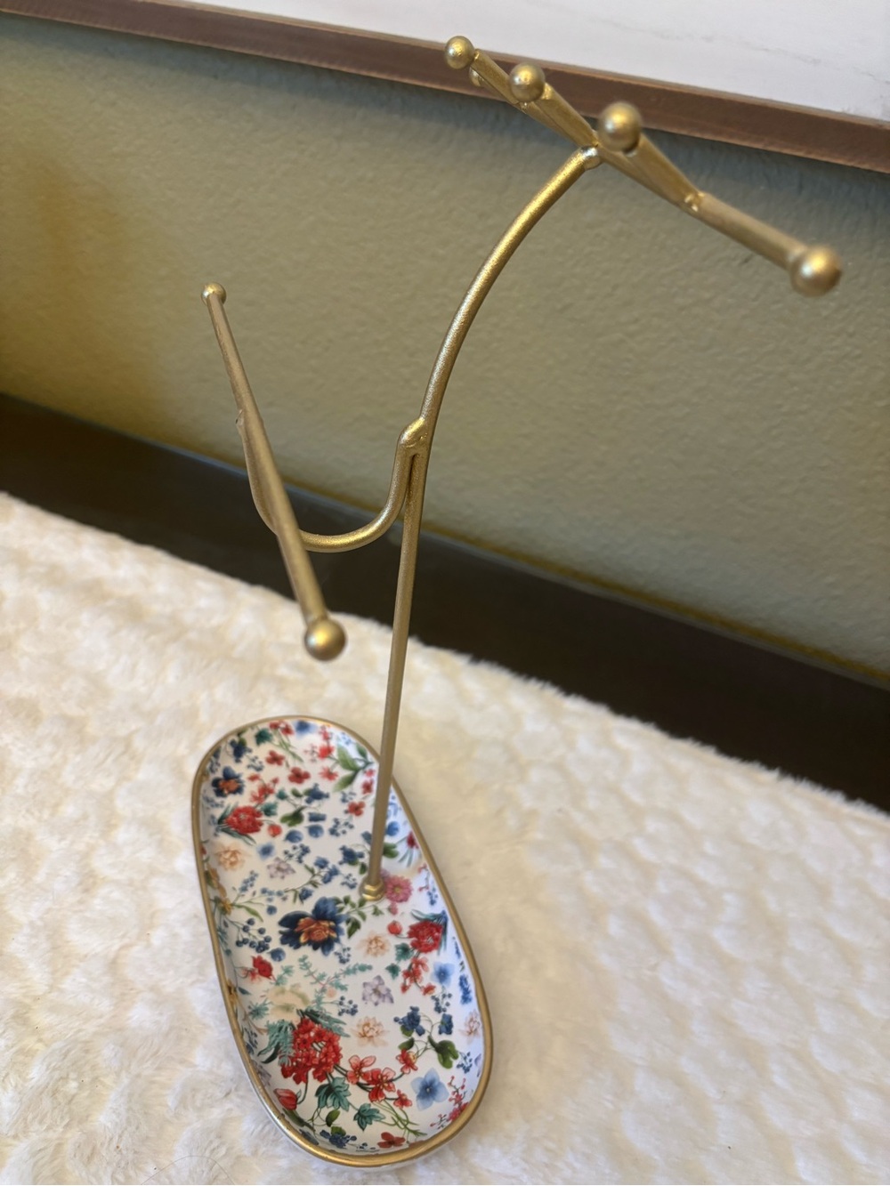 Floral Oval Jewelry Tray with Gold Trim